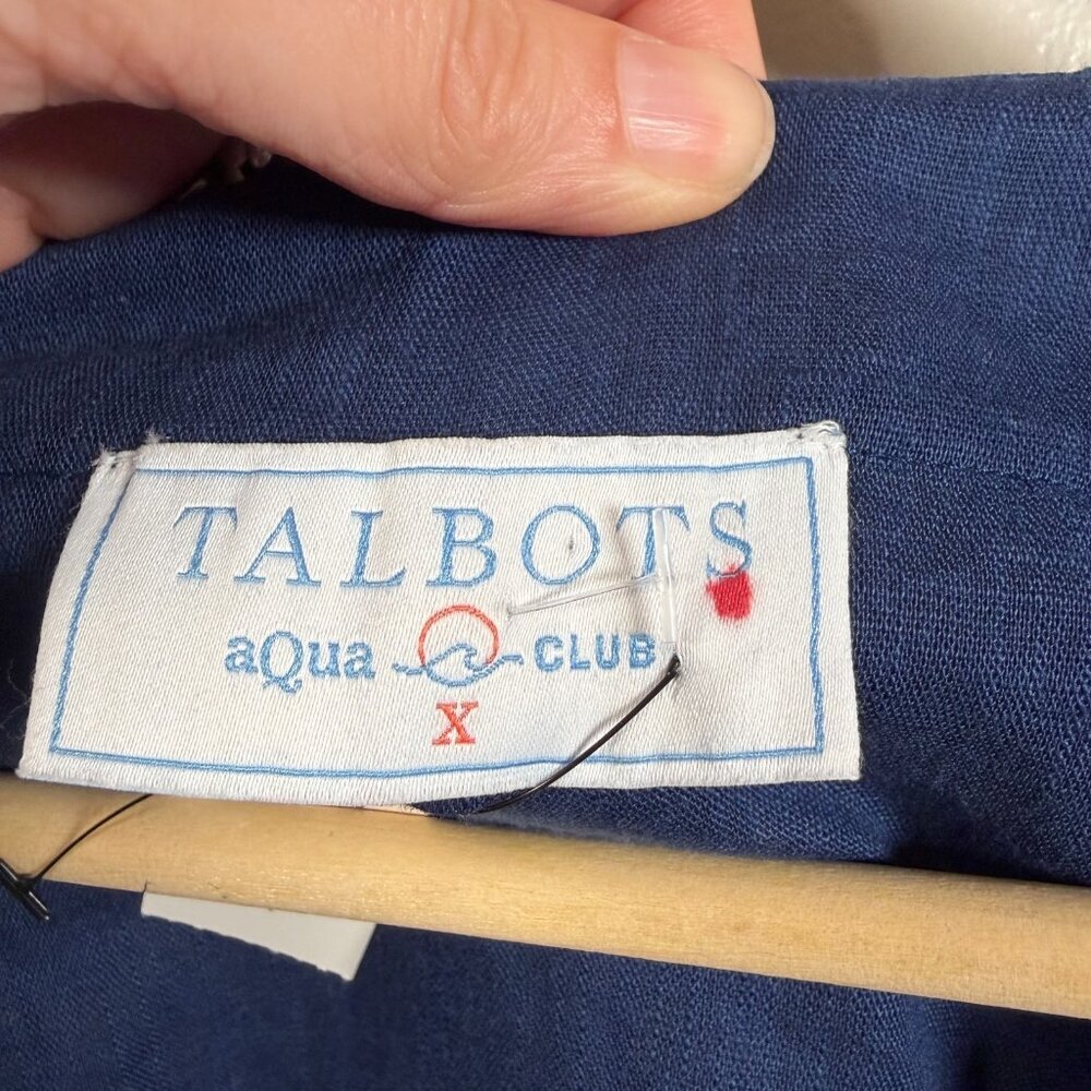 Talbots Aqua Club Beaded Linen Blend Tunic Top Size X Blue Caftan Cover Up - Picture 3 of 11